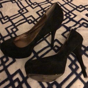 Black suede platform heels, size 11